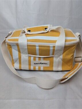 Business & Pleasure Co. Outdoor Cooler Bag, 14L Canvas Yellow & White Stripes